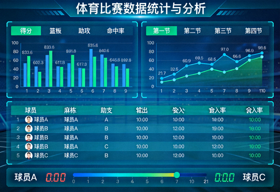 体育比赛数据统计图表与分析界面展示