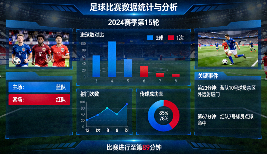 足球比赛数据统计图表与分析界面展示